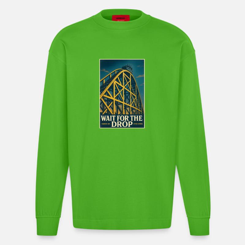 Warte auf den Drop | Achterbahn Thrill - Heavyweight Oversized Organic Langarmshirt Made in EU - Apple Neon