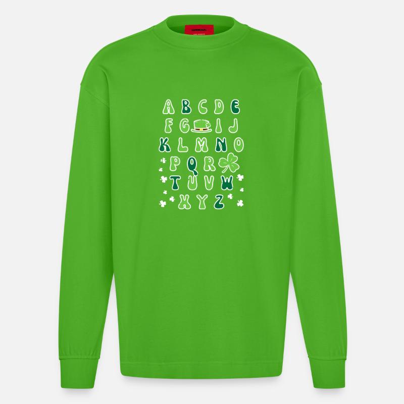 Irisches Alphabet-Kleeblatt-Design - Heavyweight Oversized Organic Langarmshirt Made in EU - Apple Neon