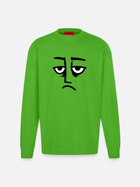 Grumpy sad disappointed face funny - Heavyweight Oversized Organic Longsleeve Shirt Made in EU - Apple Neon