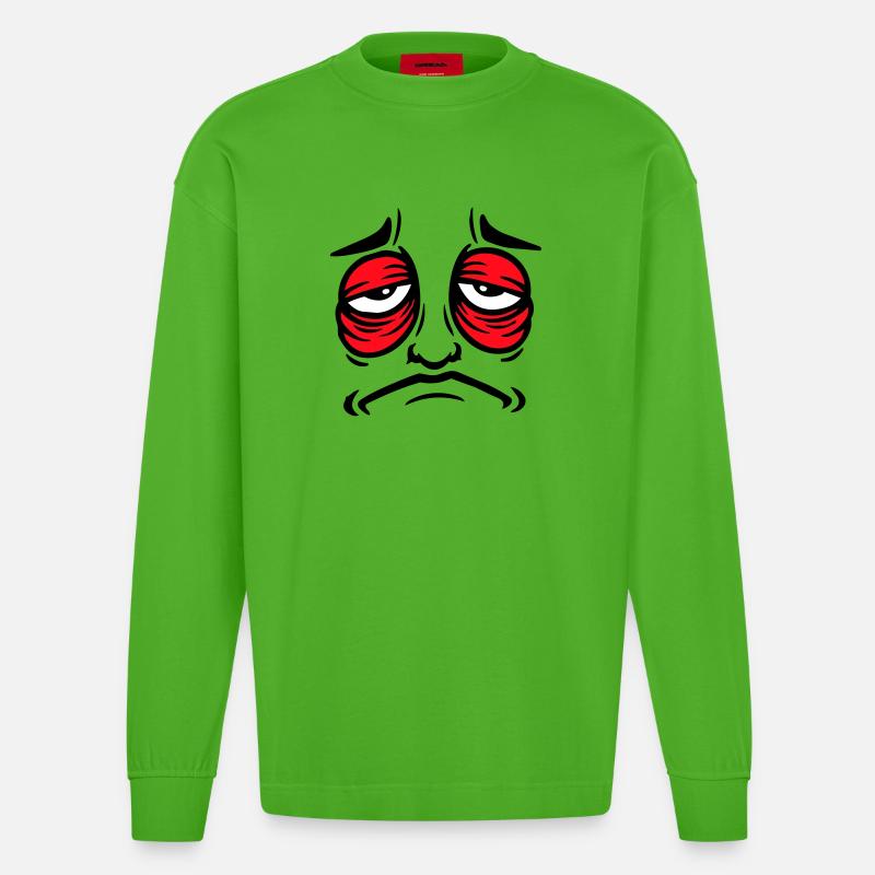 Grumpy sad disappointed face funny - Heavyweight Oversized Organic Longsleeve Shirt Made in EU - Apple Neon