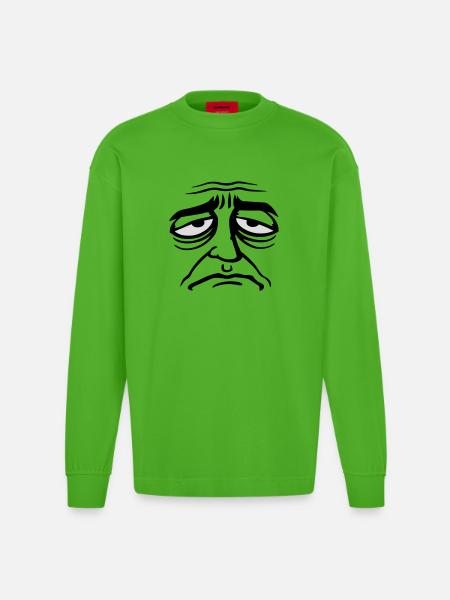 Grumpy sad disappointed face funny - Heavyweight Oversized Organic Longsleeve Shirt Made in EU - Apple Neon