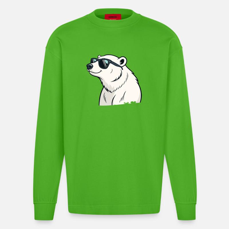 Cooler Eisbär mit Brille - Heavyweight Oversized Organic Langarmshirt Made in EU - Apple Neon