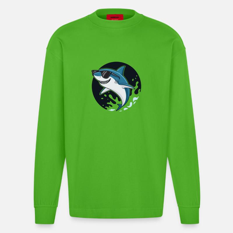 Surferhai mit dunkler Brille - Heavyweight Oversized Organic Langarmshirt Made in EU - Apple Neon