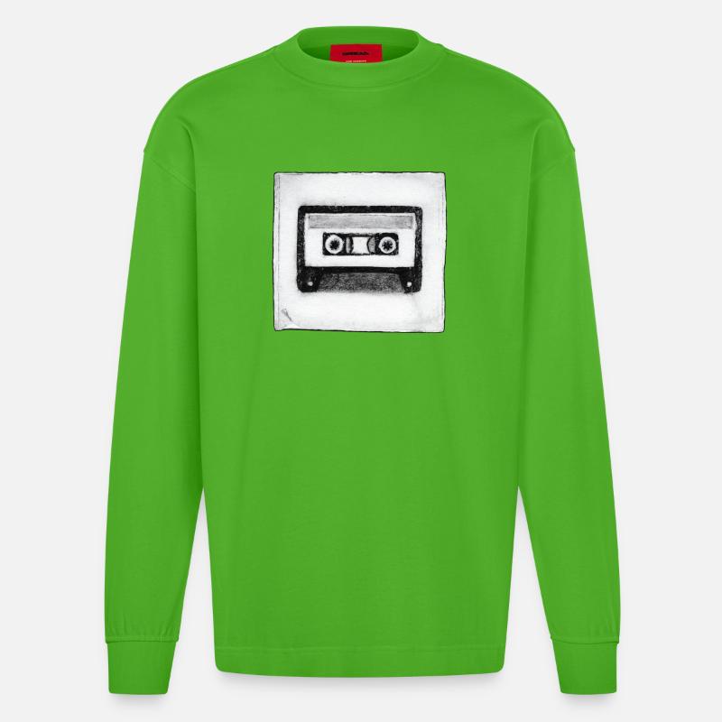 Cassette - hand carved artwork - Heavyweight Oversized Organic Longsleeve Shirt Made in EU - Apple Neon