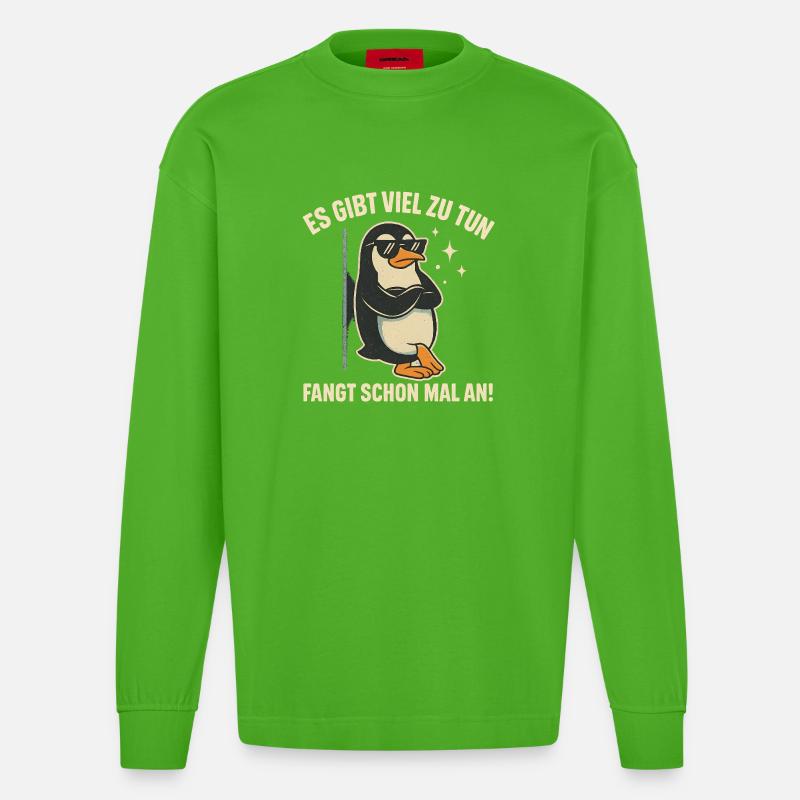 Pinguin mit Sonnenbrille Statement - Heavyweight Oversized Organic Langarmshirt Made in EU - Apple Neon