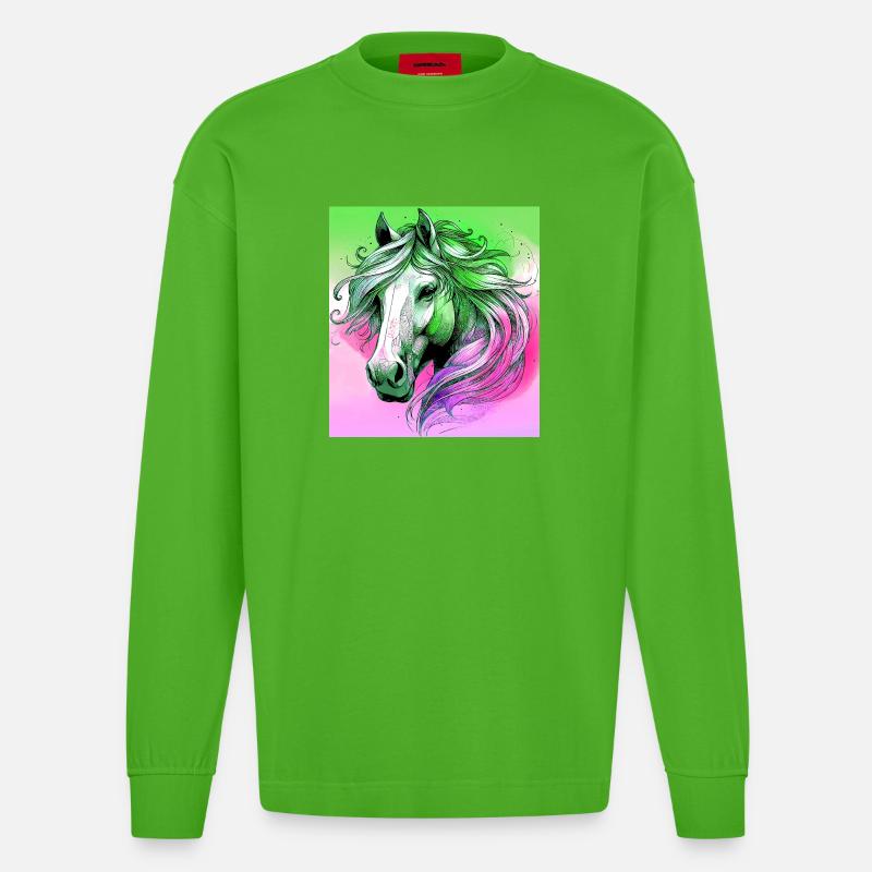 Pferd - Heavyweight Oversized Organic Langarmshirt Made in EU - Apple Neon