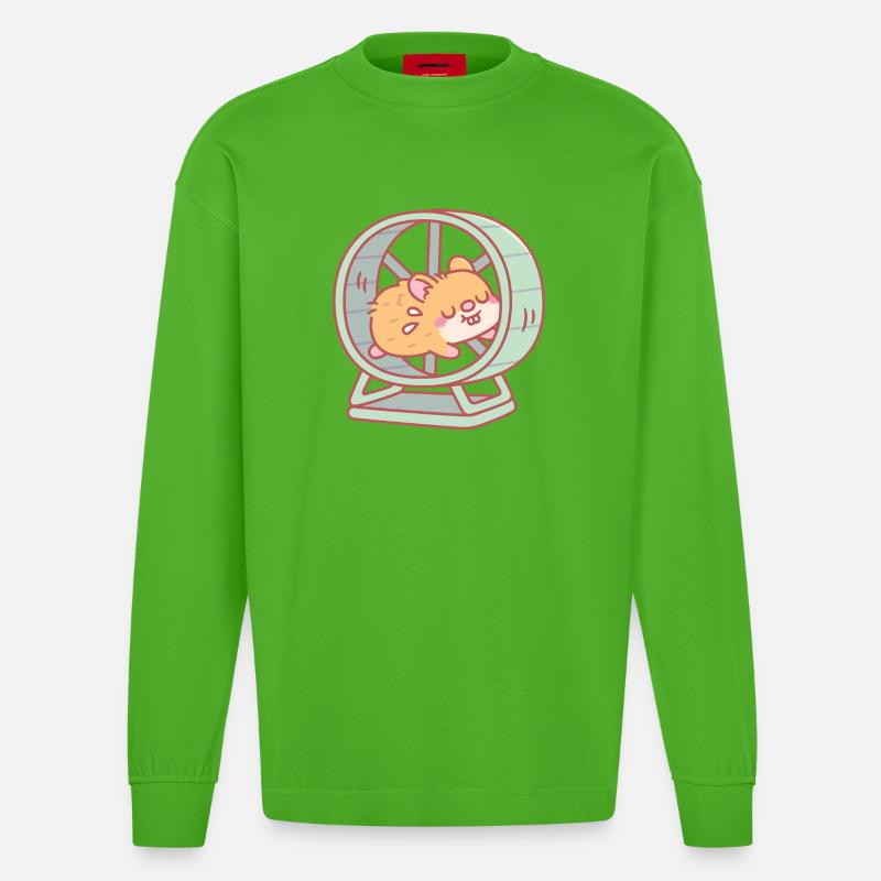 Mignon hamster courant sur une roue - Manches longues bio épais oversize fabriqué en UE - Apple Neon