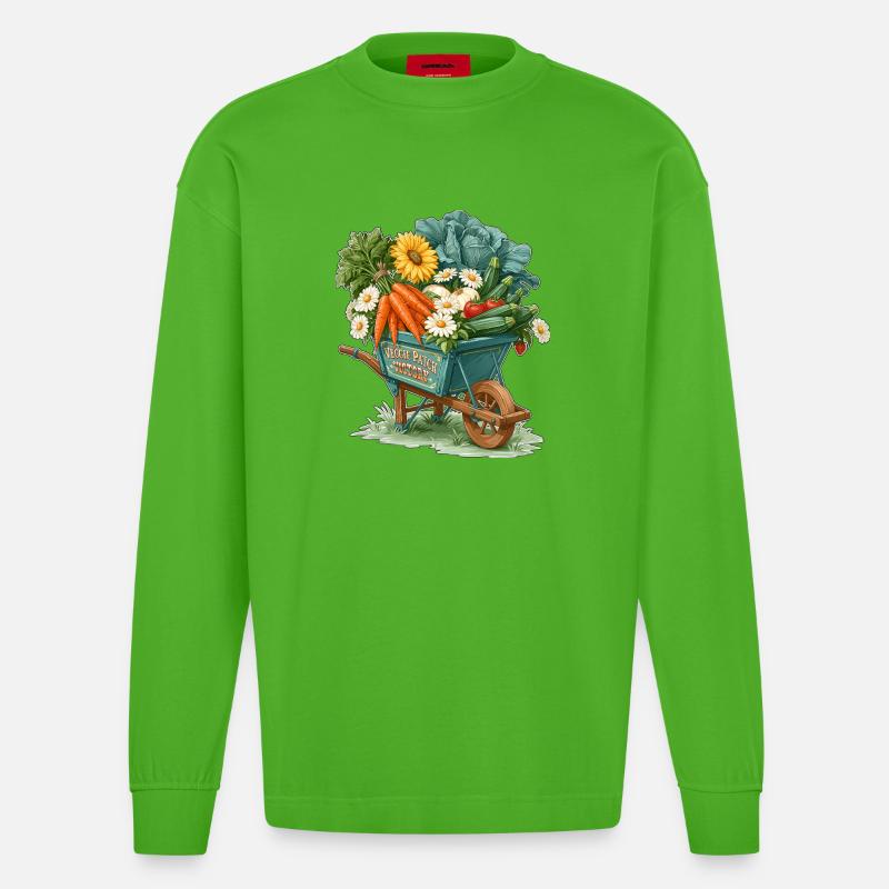 Veggie Patch Victory Garden Schubkarre - Heavyweight Oversized Organic Langarmshirt Made in EU - Apple Neon