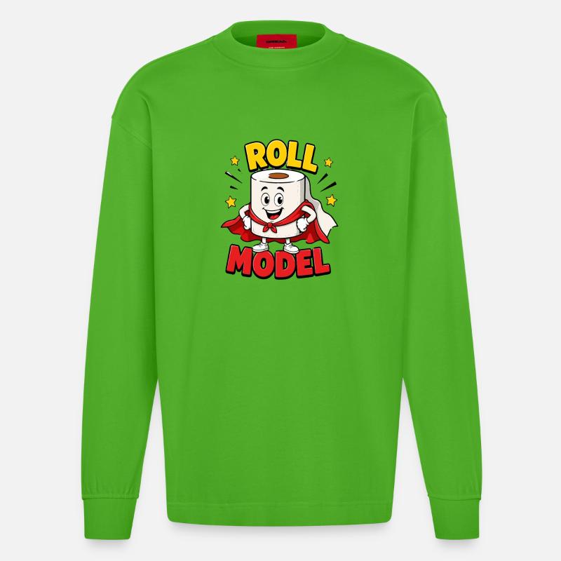  Roll Model Lustiger Toilettenpapier Superheld - Heavyweight Oversized Organic Langarmshirt Made in EU - Apple Neon