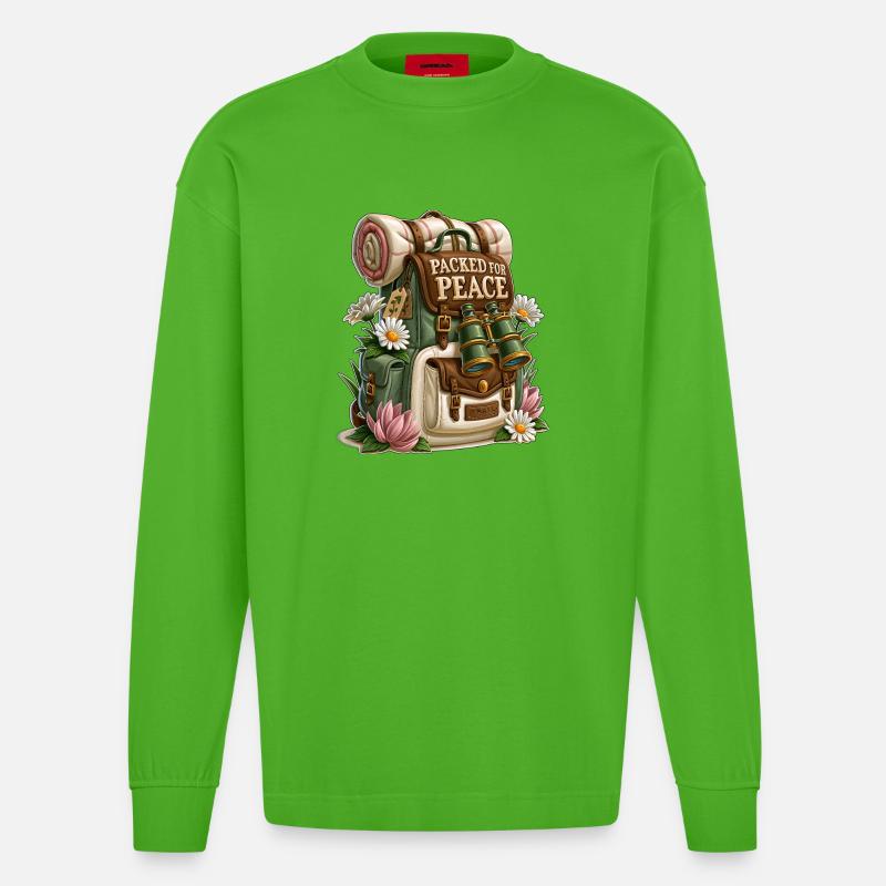 Packed for Peace Hiking Backpack - Heavyweight Oversized Organic Longsleeve Shirt Made in EU - Apple Neon