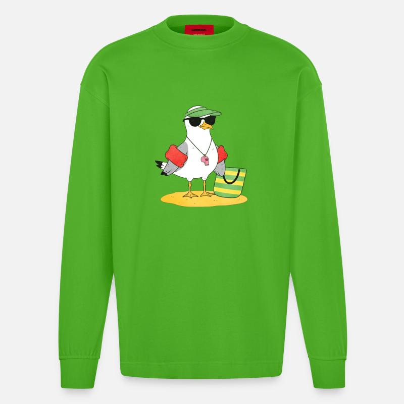 Seemöwe Strandlook - Heavyweight Oversized Organic Langarmshirt Made in EU - Apple Neon