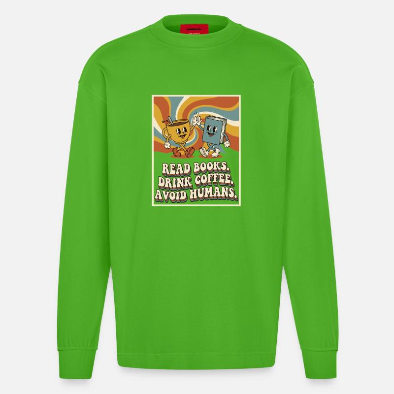 Introvertiert Leseratte Kaffee Bücher  - Heavyweight Oversized Organic Langarmshirt Made in EU - Apple Neon