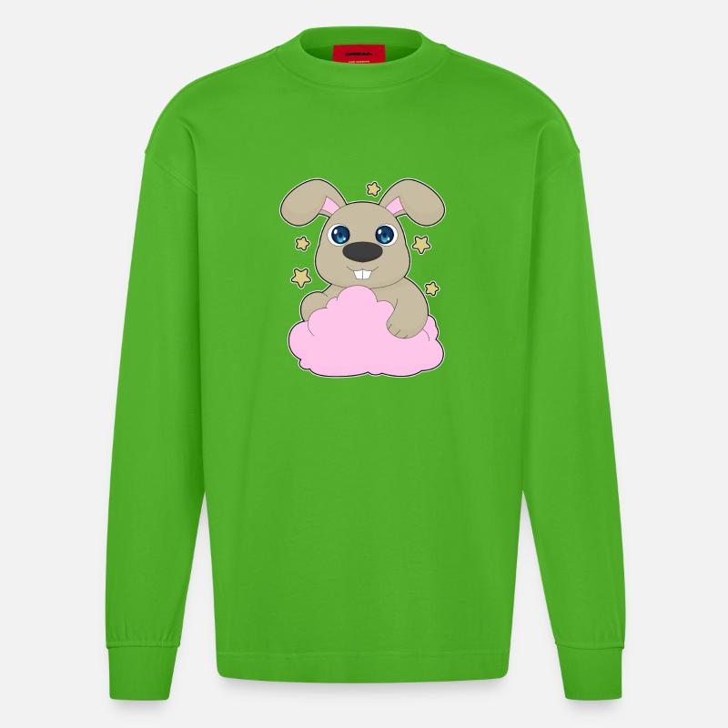 Bunny Clouds - Heavyweight Oversized Organic Longsleeve Shirt Made in EU - Apple Neon