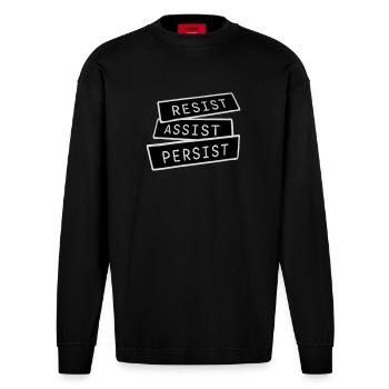 Resist Assist Persist Aktivismus Motivation Logo - Heavyweight Oversized Organic Langarmshirt Made in EU - SOLID BLACK - Vorne