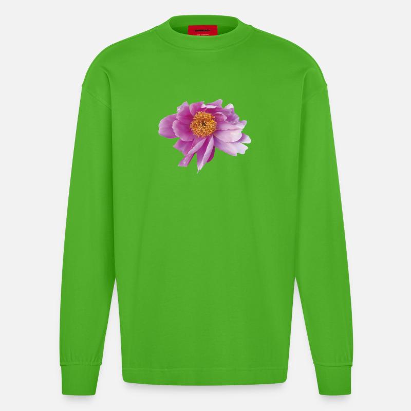 Peony_Dancing_in_Wind - Heavyweight Oversized Organic Langarmshirt Made in EU - Apple Neon