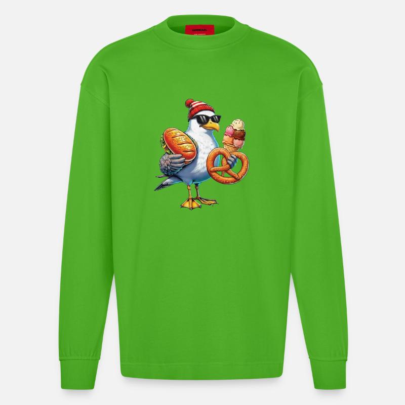 Möwe Brezel Eiscreme - Heavyweight Oversized Organic Langarmshirt Made in EU - Apple Neon