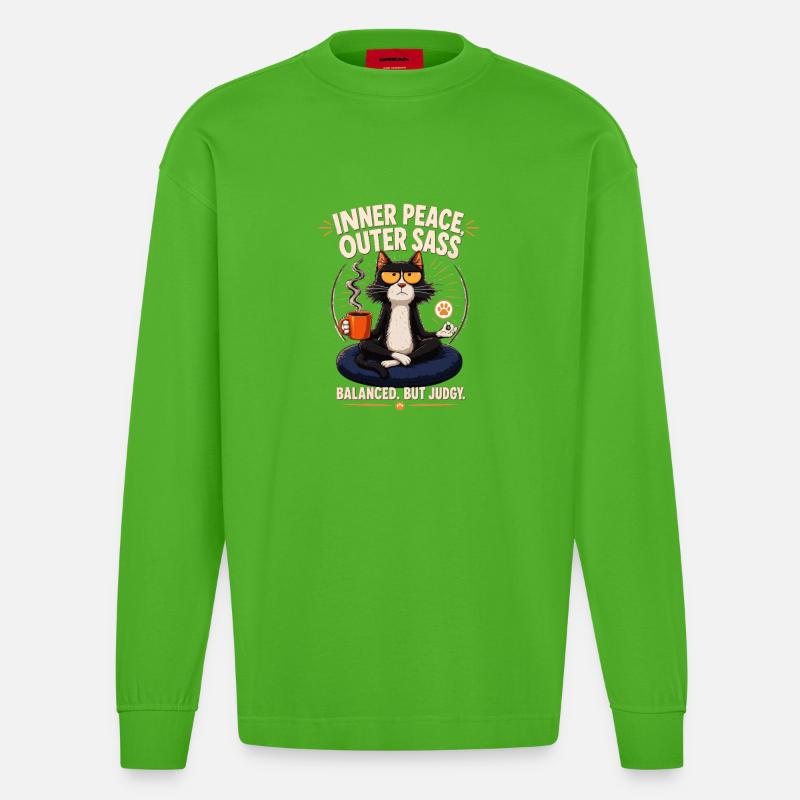 Innerer Frieden Äußere Frechheitskatze - Heavyweight Oversized Organic Langarmshirt Made in EU - Apple Neon