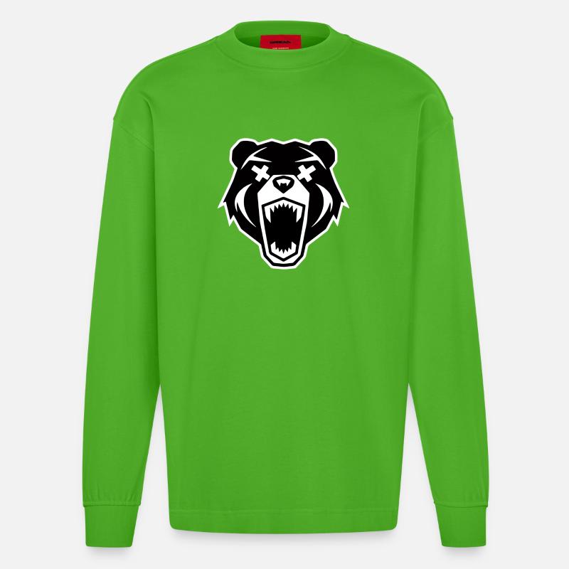 Wütender Bärenkopf - Heavyweight Oversized Organic Langarmshirt Made in EU - Apple Neon