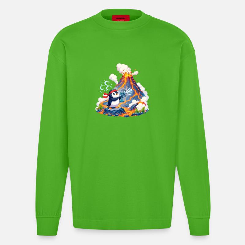 Lava Penguin avec Éventail - Manches longues bio épais oversize fabriqué en UE - Apple Neon