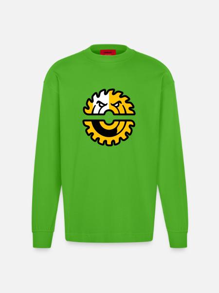 Circular Saw Mascot Logo - Heavyweight Oversized Organic Longsleeve Shirt Made in EU - Apple Neon