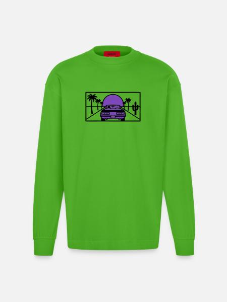 Night Driving Highway Graphic - Heavyweight Oversized Organic Longsleeve Shirt Made in EU - Apple Neon