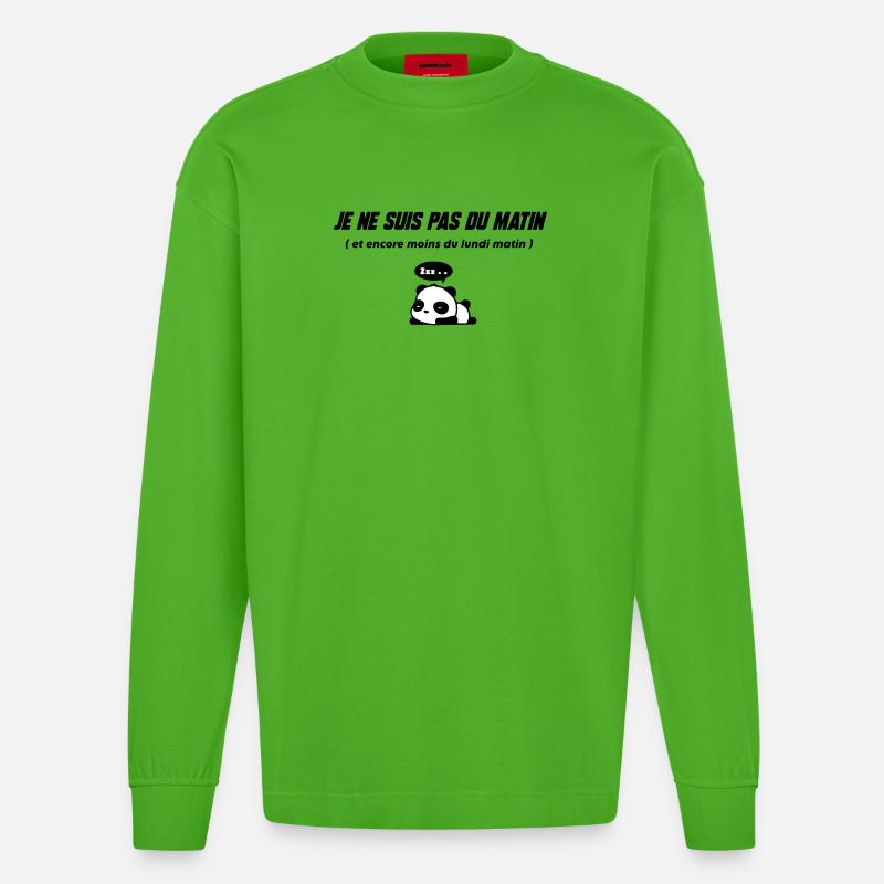 Sleeper Panda Illustration - Heavyweight Oversized Organic Langarmshirt Made in EU - Apple Neon