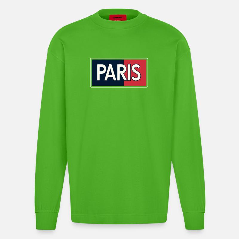 Pariser blaue und rote Blöcke - Heavyweight Oversized Organic Langarmshirt Made in EU - Apple Neon