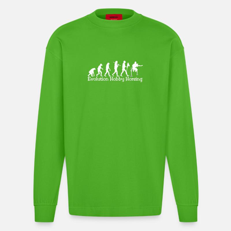 Evolution Hobby Horsing (white) - Heavyweight Oversized Organic Longsleeve Shirt Made in EU - Apple Neon