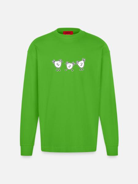 3 chickens hens feathered cattle - Heavyweight Oversized Organic Longsleeve Shirt Made in EU - Apple Neon