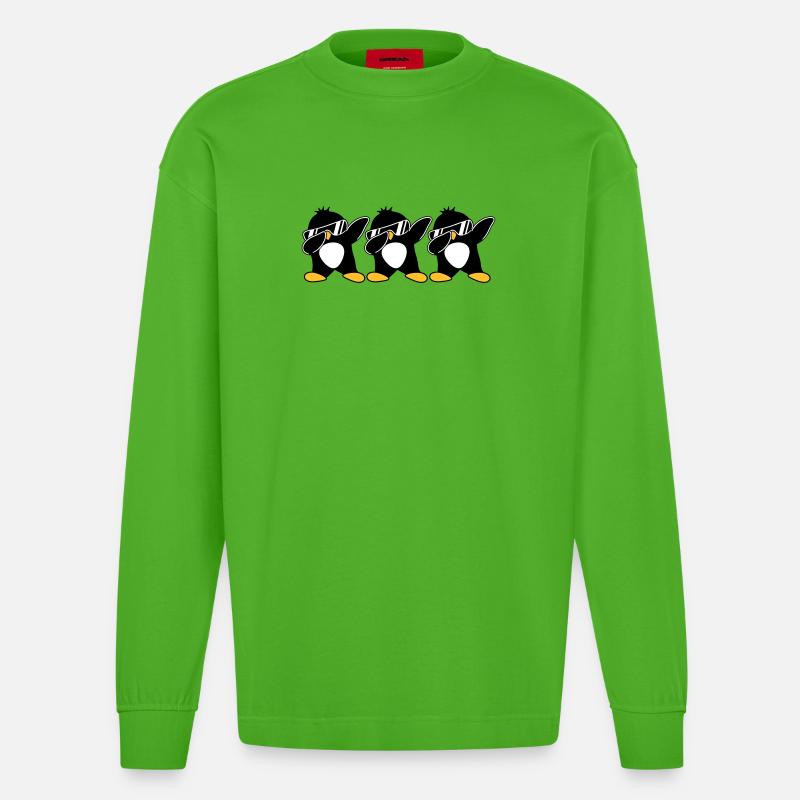 Dab Team Pinguin - Heavyweight Oversized Organic Langarmshirt Made in EU - Apple Neon