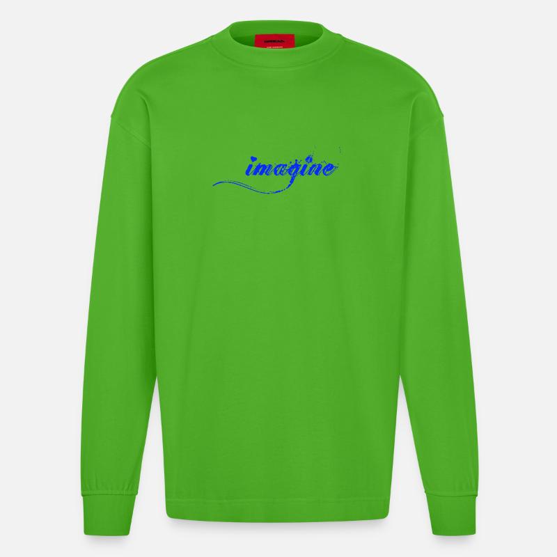Imagine Blaue Farbklecks Script - Heavyweight Oversized Organic Langarmshirt Made in EU - Apple Neon