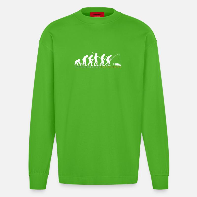 FISHING EVOLUTION (weiße Version) - Heavyweight Oversized Organic Langarmshirt Made in EU - Apple Neon