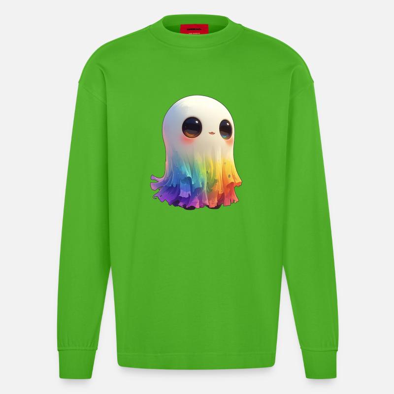 Fantôme arc-en-ciel flippant et mignon - Manches longues bio épais oversize fabriqué en UE - Apple Neon