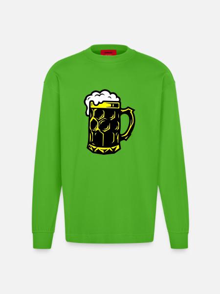 Beer Mug Symbol Booze - Heavyweight Oversized Organic Longsleeve Shirt Made in EU - Apple Neon