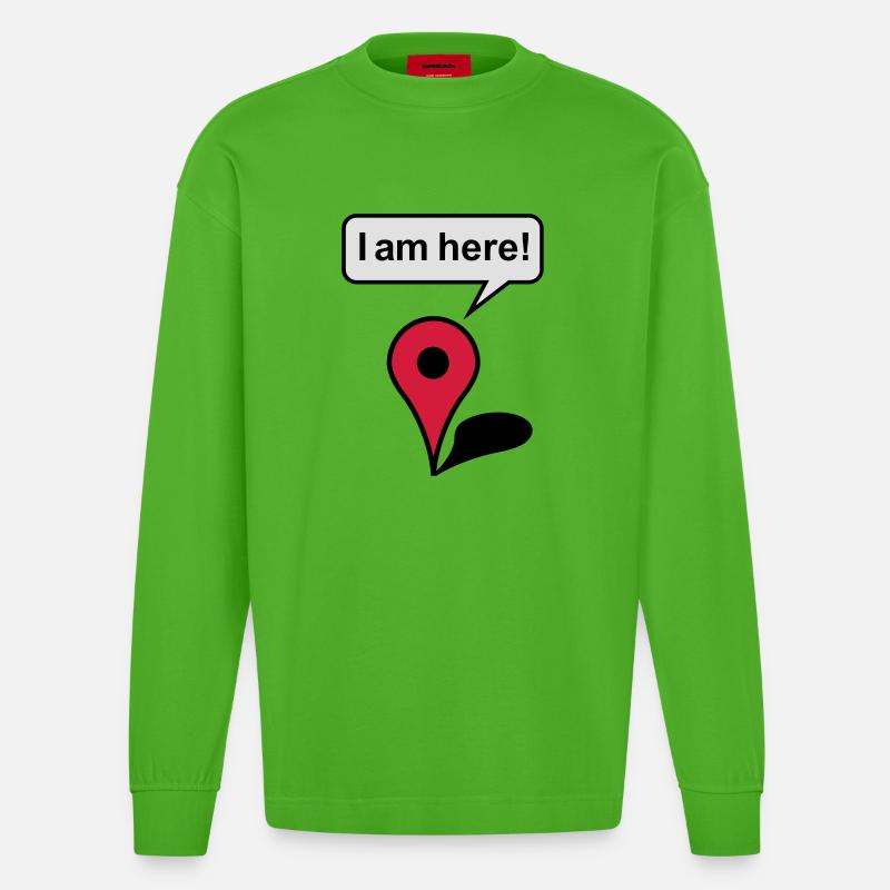 I am here! Google Maps - Heavyweight Oversized Organic Langarmshirt Made in EU - Apple Neon