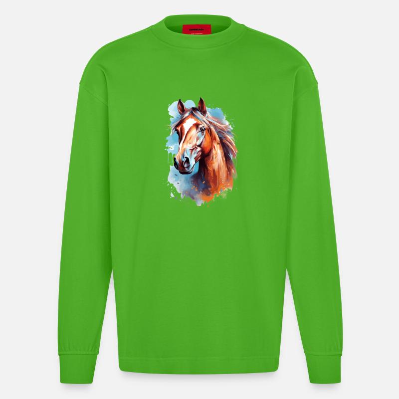 Conception du cheval Aqaurell - Manches longues bio épais oversize fabriqué en UE - Apple Neon