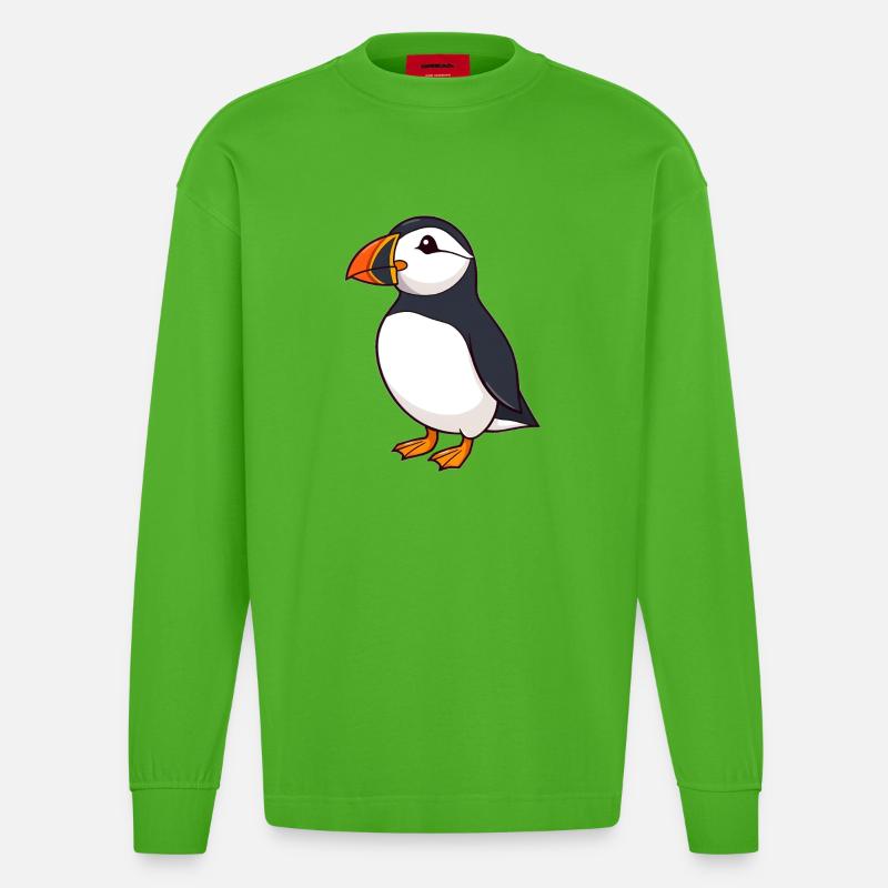 Papageientaucher Puffin - Heavyweight Oversized Organic Langarmshirt Made in EU - Apple Neon