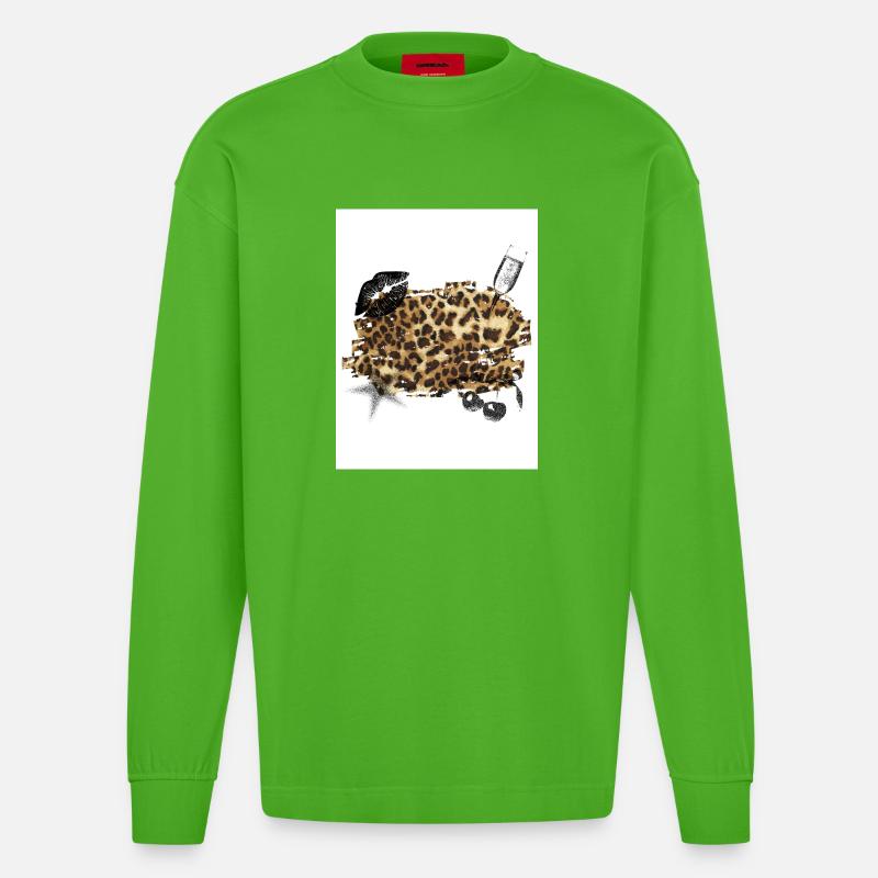 Leopard - Heavyweight Oversized Organic Langarmshirt Made in EU - Apple Neon