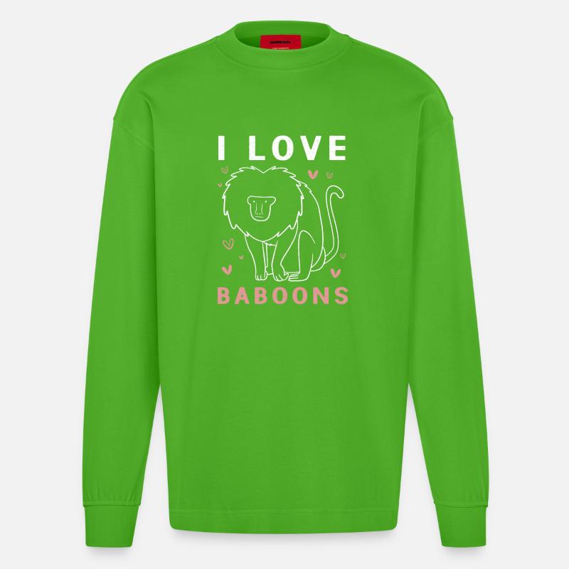 Baboon Primate Monkey Monkey Baboon - Heavyweight Oversized Organic Longsleeve Shirt Made in EU - Apple Neon