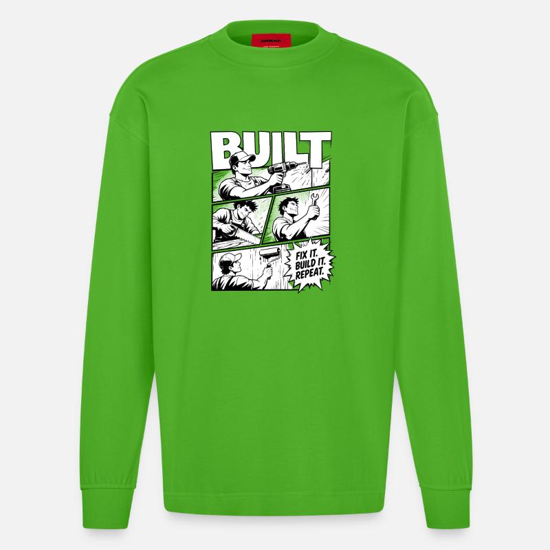 Built Fix It Build It Repeat - Heavyweight Oversized Organic Langarmshirt Made in EU - Apple Neon