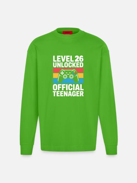 Level 26 Unlocked Official Teenager - Heavyweight Oversized Organic Longsleeve Shirt Made in EU - Apple Neon
