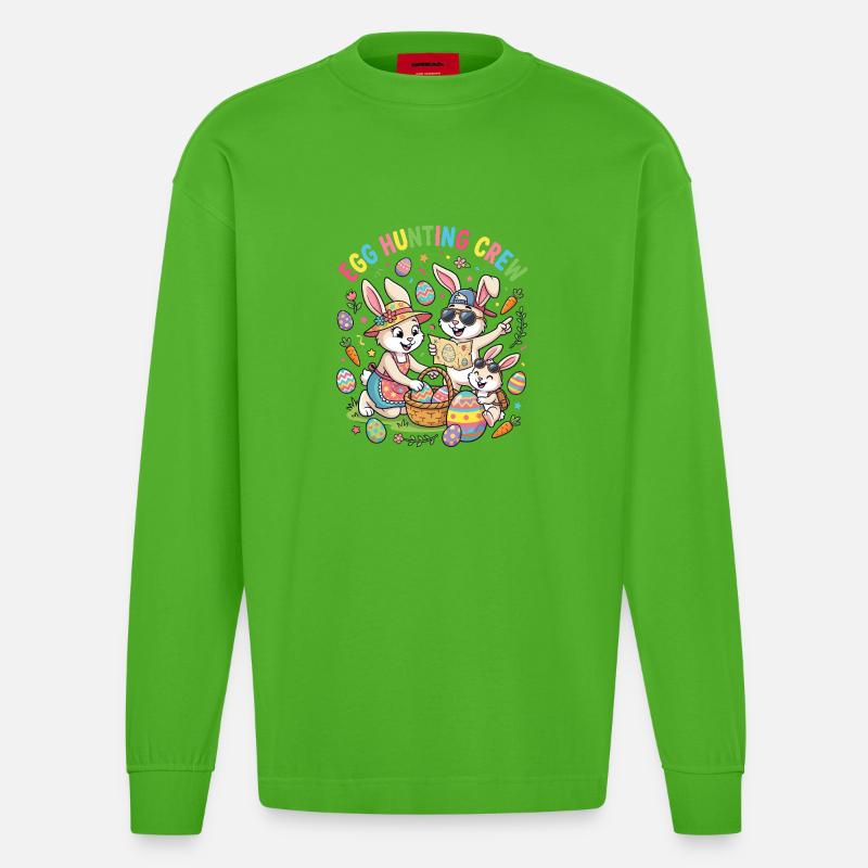 Hosterhasen Familie -Eier Sammler - Heavyweight Oversized Organic Langarmshirt Made in EU - Apple Neon