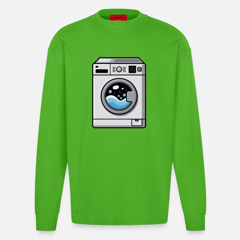Waschmaschine Comic süß Kawaii - Heavyweight Oversized Organic Langarmshirt Made in EU - Apple Neon