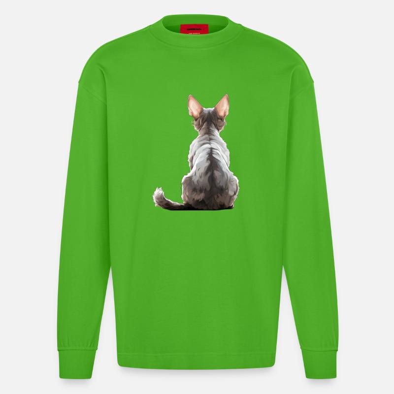 Devon Rex Katze - Heavyweight Oversized Organic Langarmshirt Made in EU - Apple Neon