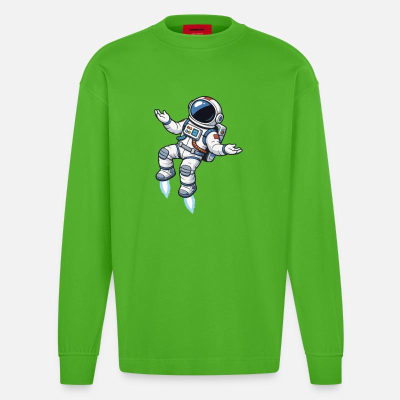 Schwebender Comic Astronaut mit Raketenantrieb - Heavyweight Oversized Organic Langarmshirt Made in EU - Apple Neon