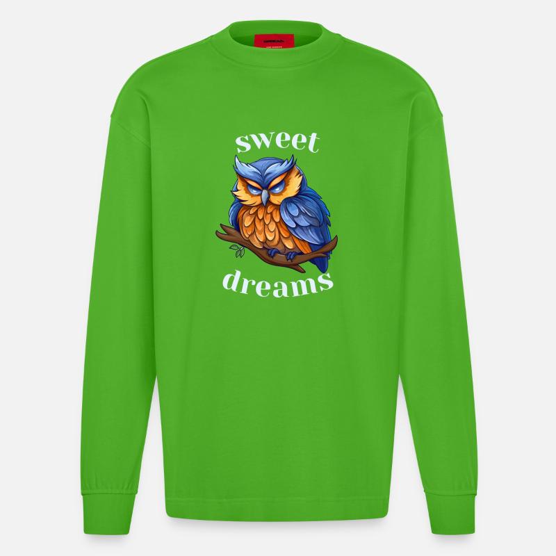 Sweet Dreams Eule - Heavyweight Oversized Organic Langarmshirt Made in EU - Apple Neon