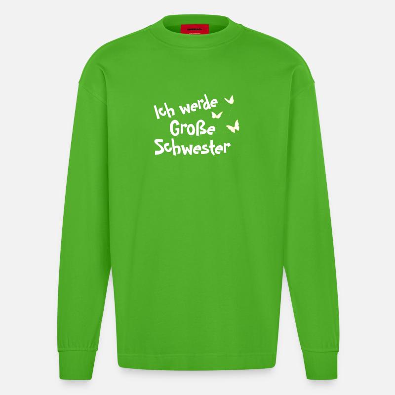 Ich werde Große Schwester - Heavyweight Oversized Organic Langarmshirt Made in EU - Apple Neon