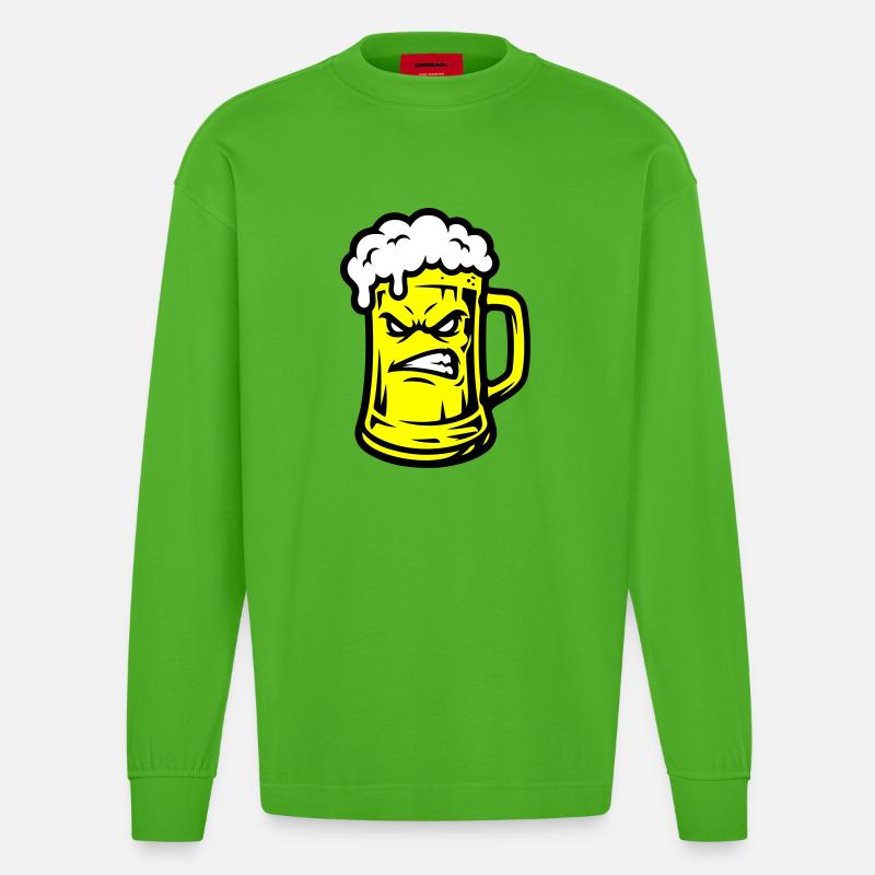 Bier Comic - Heavyweight Oversized Organic Langarmshirt Made in EU - Apple Neon