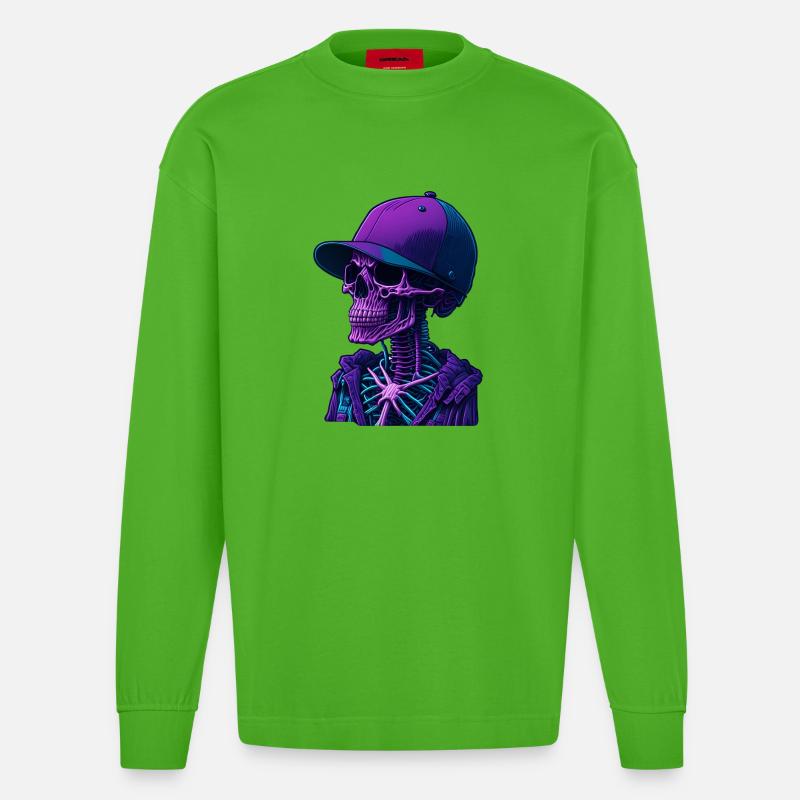 Skelett mit Kappe - Heavyweight Oversized Organic Langarmshirt Made in EU - Apple Neon