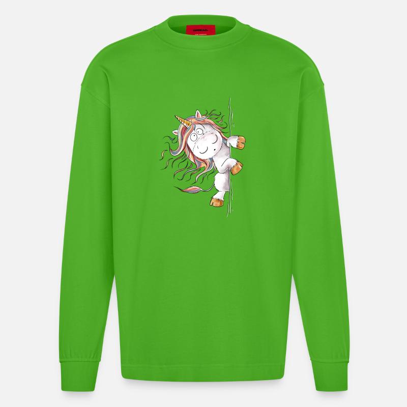 Drolliges Regenbogen Einhorn Fantasy - Heavyweight Oversized Organic Langarmshirt Made in EU - Apple Neon